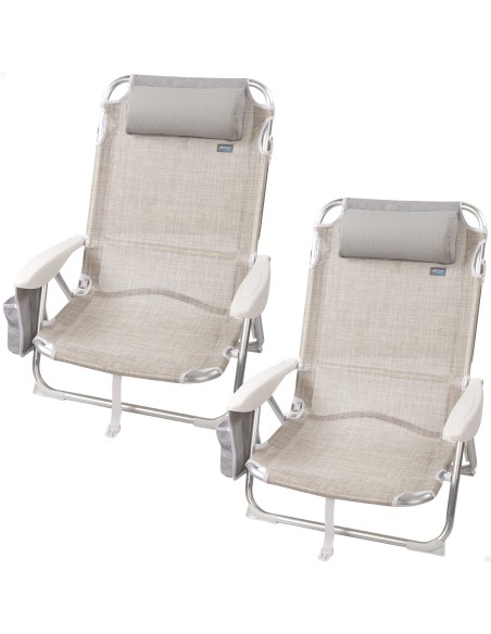 Pack poupança de 2 cadeiras de praia bege 51x45x76 cm | Distrito