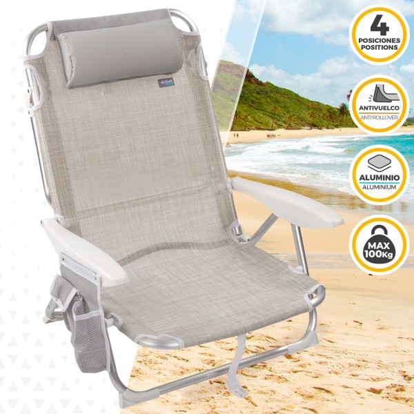 Pack poupança de 2 cadeiras de praia bege 51x45x76 cm | Distrito
