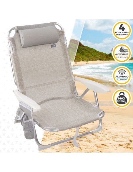 Pack poupança de 2 cadeiras de praia bege 51x45x76 cm | Distrito