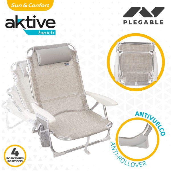 Pack poupança de 2 cadeiras de praia bege 51x45x76 cm | Distrito