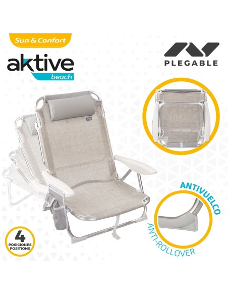 Pack poupança de 2 cadeiras de praia bege 51x45x76 cm | Distrito