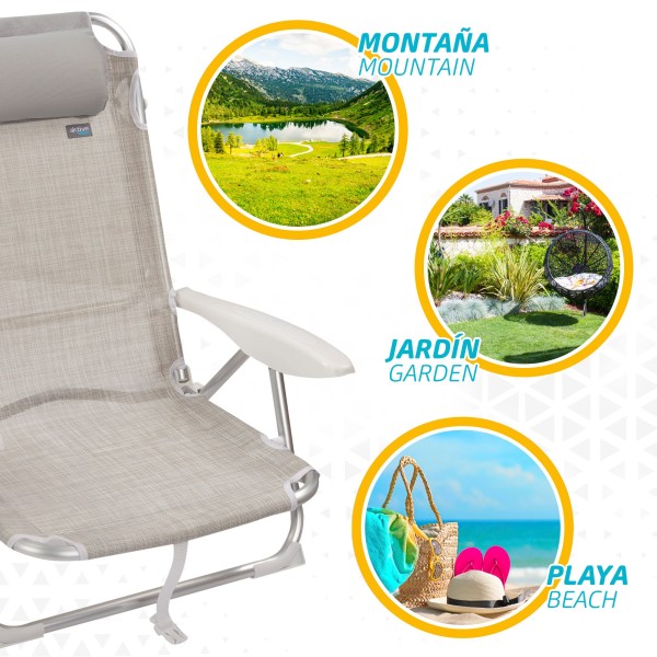 Pack poupança de 2 cadeiras de praia bege 51x45x76 cm | Distrito