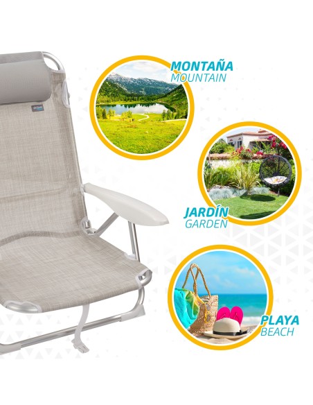 Pack poupança de 2 cadeiras de praia bege 51x45x76 cm | Distrito