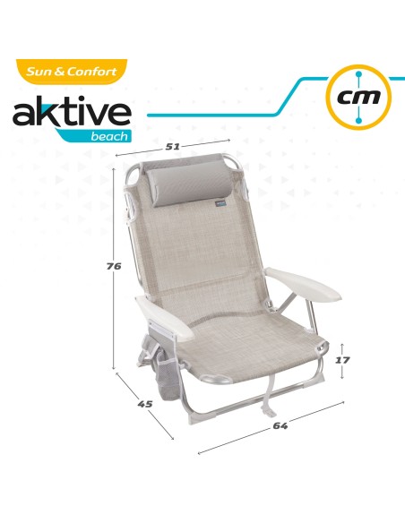Pack poupança de 2 cadeiras de praia bege 51x45x76 cm | Distrito