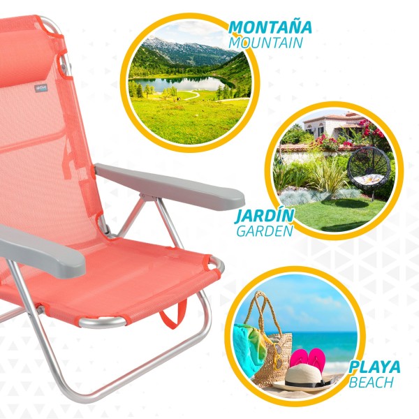 Pack poupança de 2 cadeiras de praia coral 48x46x84 cm | Distrito