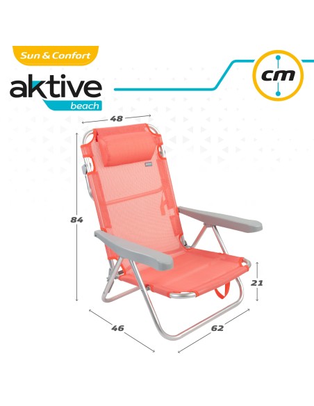 Pack poupança de 2 cadeiras de praia coral 48x46x84 cm | Distrito