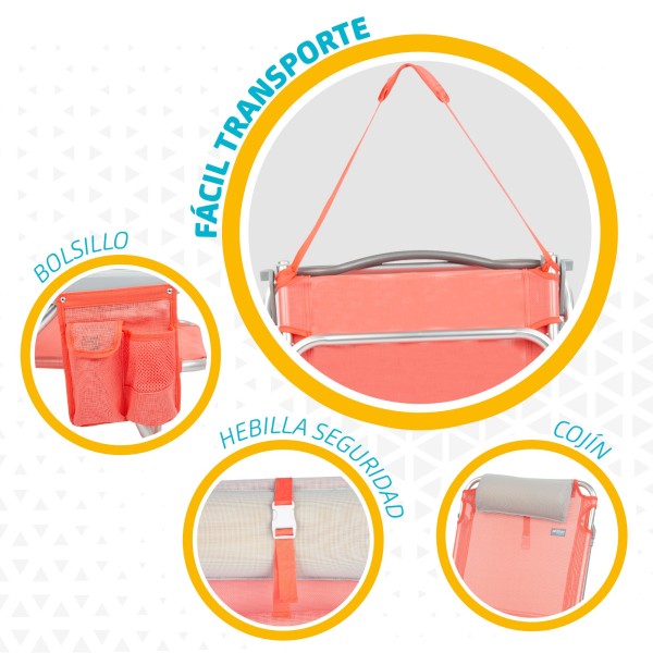 Pack poupança de 2 cadeiras de praia coral 51x45x76 cm | Distrito