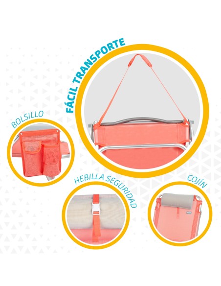 Pack poupança de 2 cadeiras de praia coral 51x45x76 cm | Distrito