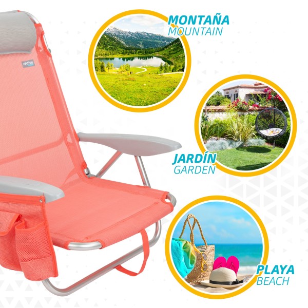 Pack poupança de 2 cadeiras de praia coral 51x45x76 cm | Distrito