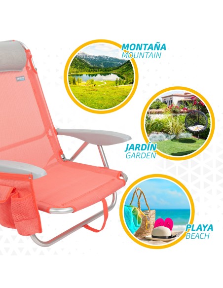 Pack poupança de 2 cadeiras de praia coral 51x45x76 cm | Distrito