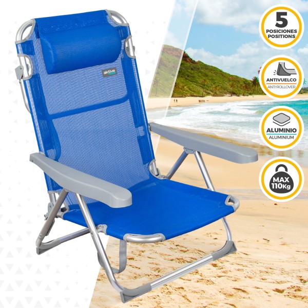 Pack poupança de 2 cadeiras de praia azuis 48x60x90 cm | Distrito