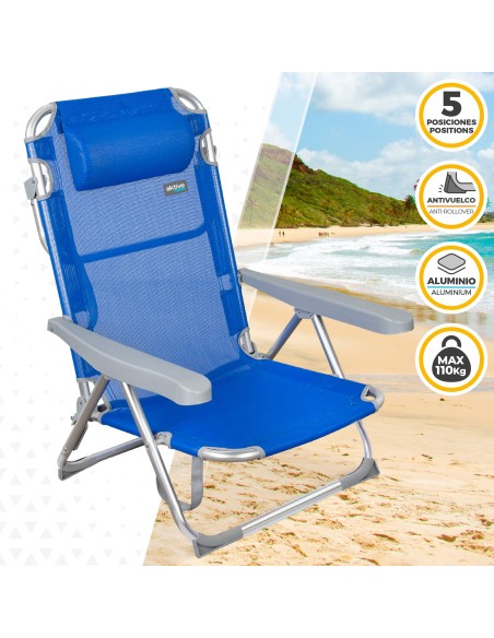 Pack poupança de 2 cadeiras de praia azuis 48x60x90 cm | Distrito