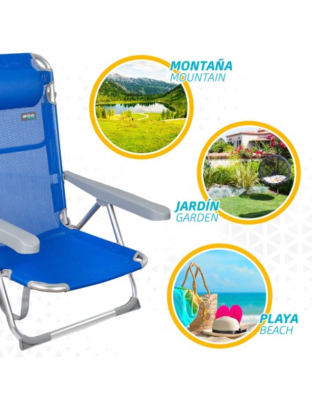 Pack poupança de 2 cadeiras de praia azuis 48x60x90 cm | Distrito