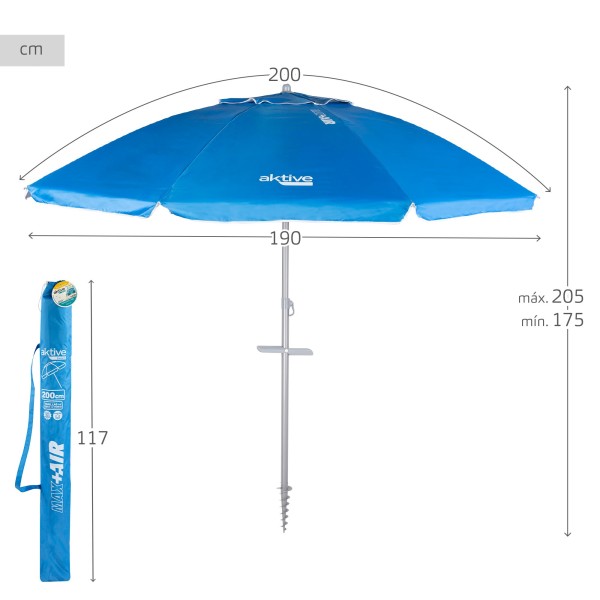 Guarda-sol azul corta-vento Ø190 cm | Distria