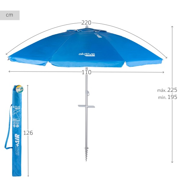 Guarda-sol azul corta-vento Ø210 cm | Distria