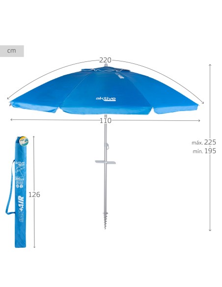 Guarda-sol azul corta-vento Ø210 cm | Distria