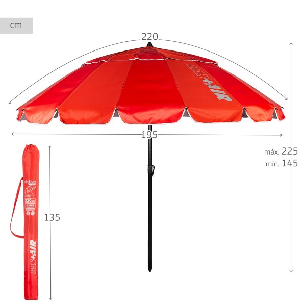 Guarda-sol vermelho corta-vento Ø195 cm | Distria