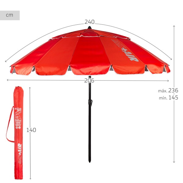 Guarda-sol vermelho corta-vento Ø206 cm | Distria