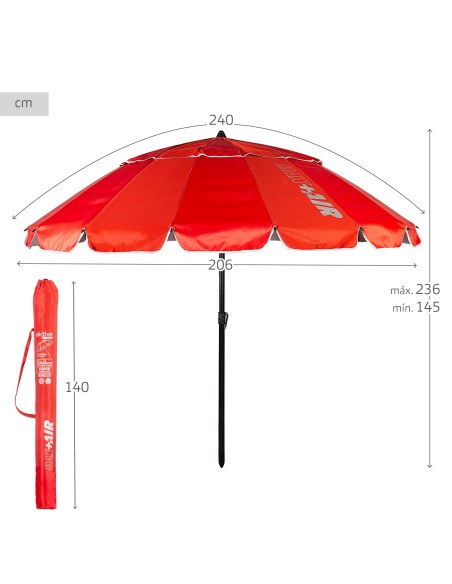Guarda-sol vermelho corta-vento Ø206 cm | Distria