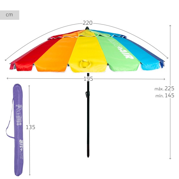 Guarda-sol multicolor à prova de vento Ø195 cm | Distria