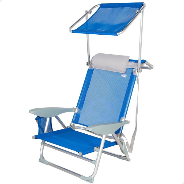 Cadeira de praia com sombrinha azul e cinza | Distria