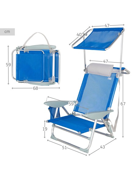 Cadeira de praia com sombrinha azul e cinza | Distria