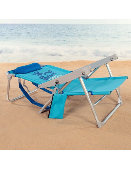 Cadeira de praia azul multiposições com fecho de clique | Distria