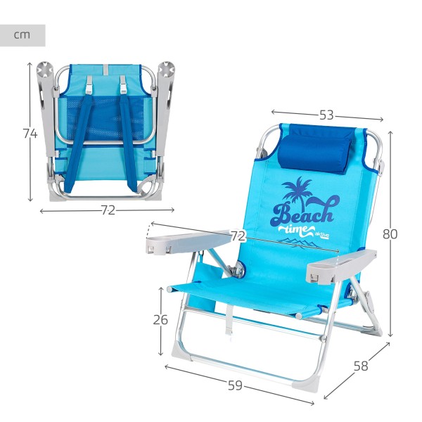 Cadeira de praia azul multiposições com fecho de clique | Distria