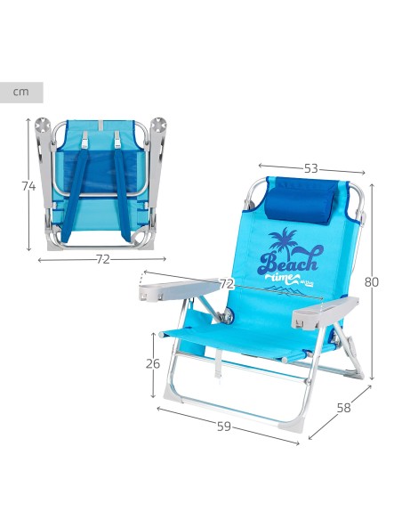 Cadeira de praia azul multiposições com fecho de clique | Distria