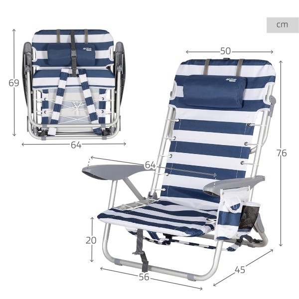 Cadeira de praia estilo marinheiro com múltiplas posições e alças para mochila | Distria