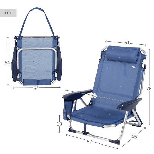 Cadeira de praia baixa azul marinho multiposições | Distria