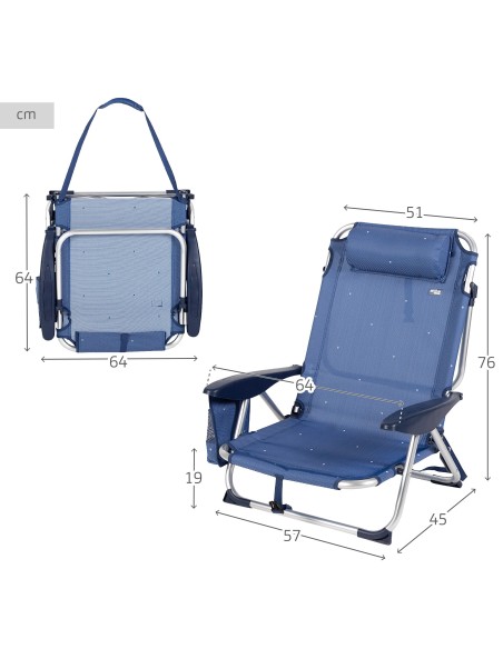 Cadeira de praia baixa azul marinho multiposições | Distria