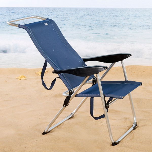 Cadeira de praia alta multiposições azul marinho | Distria