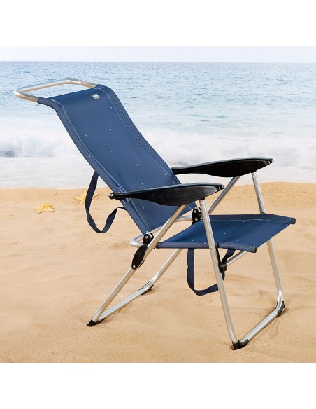 Cadeira de praia alta multiposições azul marinho | Distria