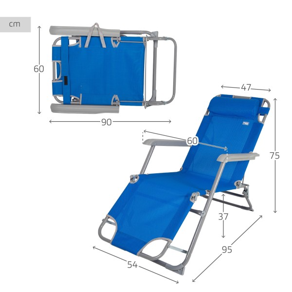 Espreguiçadeira de acampamento multiposição azul | Distria