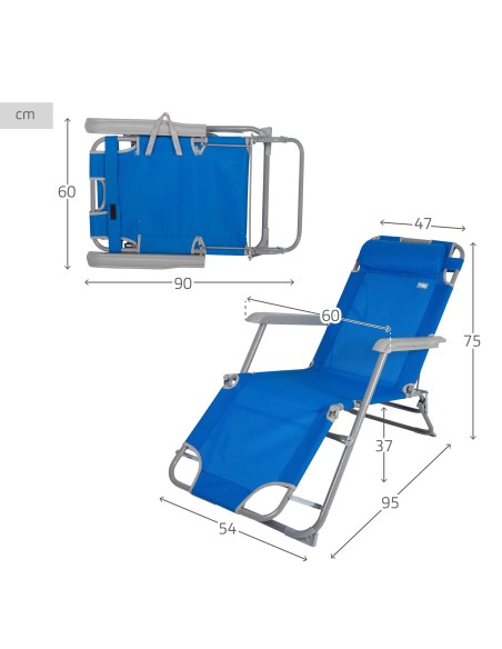 Espreguiçadeira de acampamento multiposição azul | Distria