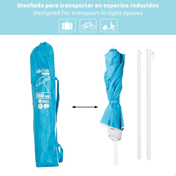 Guarda-sol UV50 azul 180 cm Aktive | Distria