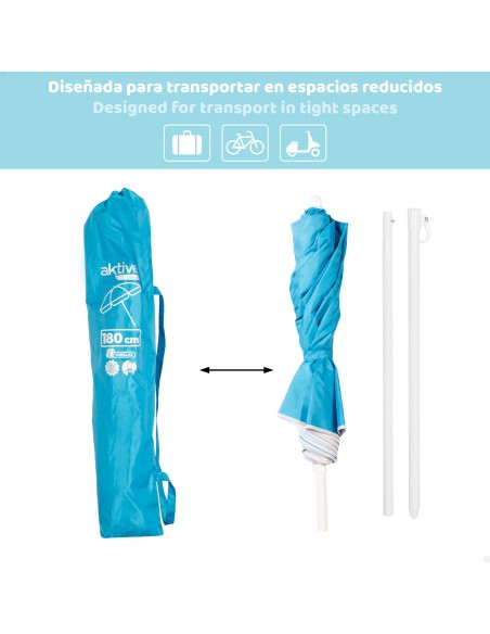 Guarda-sol UV50 azul 180 cm Aktive | Distria