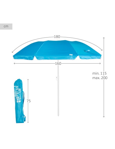 Guarda-sol UV50 azul 180 cm Aktive | Distria