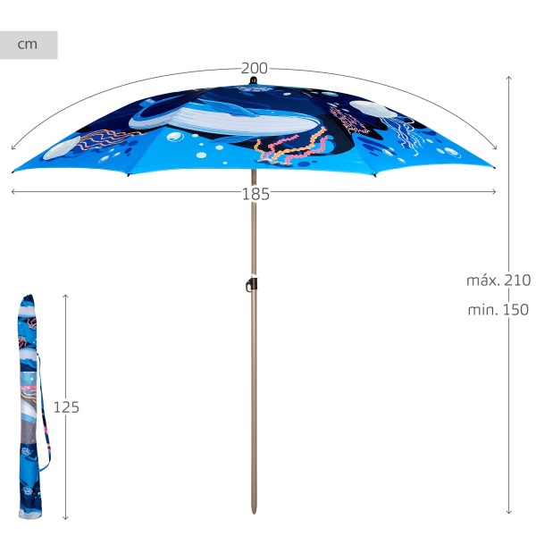 Guarda-sol com desenho de mundo marinho 200 cm Aktive | Distria