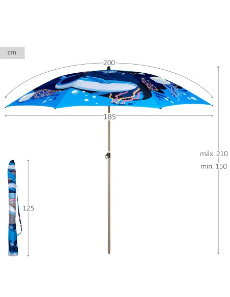 Guarda-sol com desenho de mundo marinho 200 cm Aktive | Distria