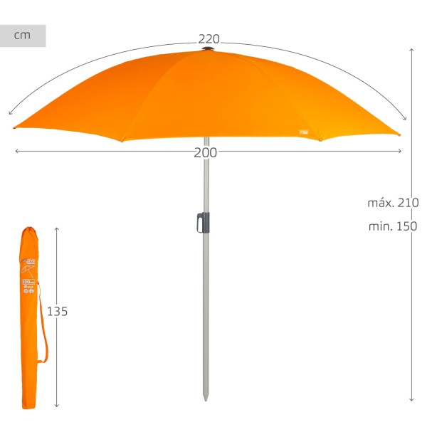 Guarda-sol grande laranja 220 cm | Distria