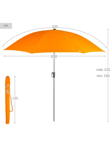 Guarda-sol grande laranja 220 cm | Distria