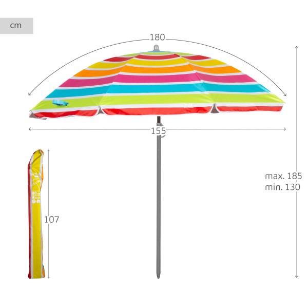 Guarda-sol de praia multicolorido 180 cm | Distria