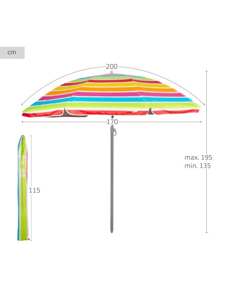 Guarda-sol de praia multicolorido 200 cm | Distria