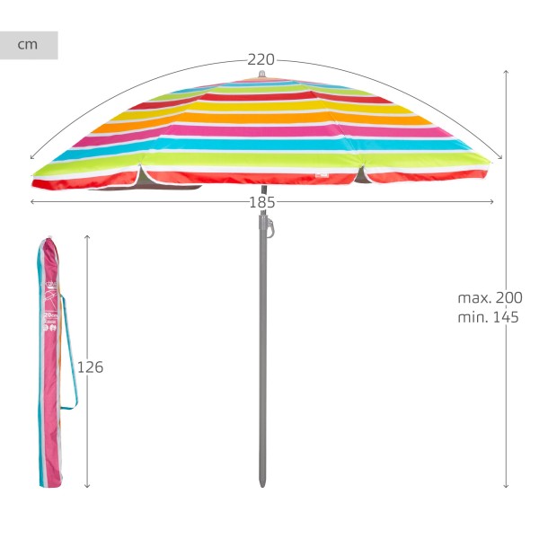 Guarda-sol de praia multicolorido 220 cm | Distria