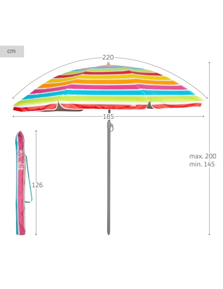 Guarda-sol de praia multicolorido 220 cm | Distria