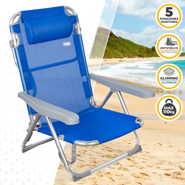 Cadeira de praia dobrável multi-posições c/almofada | Distria