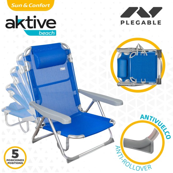 Cadeira de praia dobrável multi-posições c/almofada | Distria