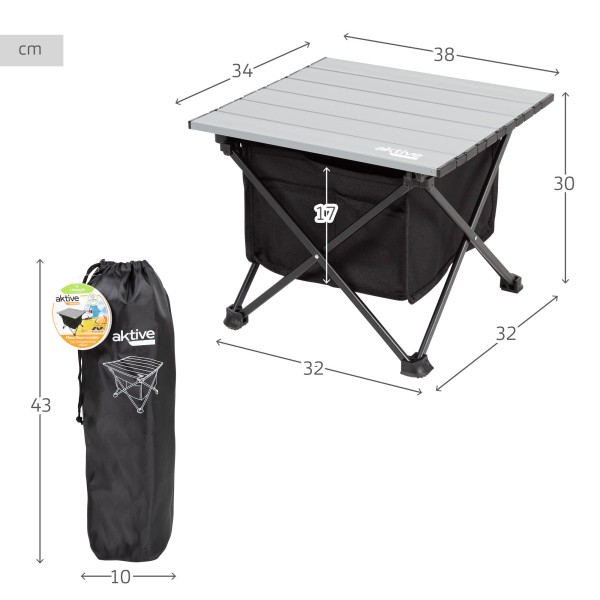 Mesa auxiliar plegável camping com almacenamiento | distribuição